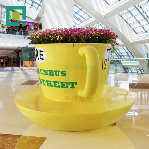 玻璃钢咖啡杯造型坐凳花盆